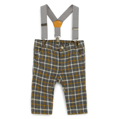 Boys Dark Grey Checkered Long Trouser